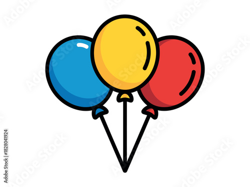 Three brightly colored balloons float together, symbolizing celebration and joy for an event.