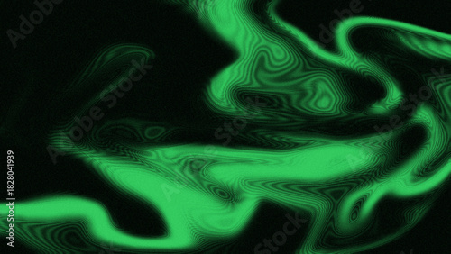 Fototapeta Naklejka Na Ścianę i Meble -  Abstract swirling neon green smoke or liquid on a dark black background with intricate textures