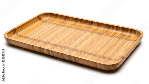 Rectangular bamboo serving tray with raised edges