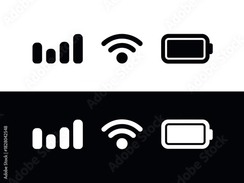 Signal, Wi-Fi, and battery icons are displayed on white and black backgrounds.
