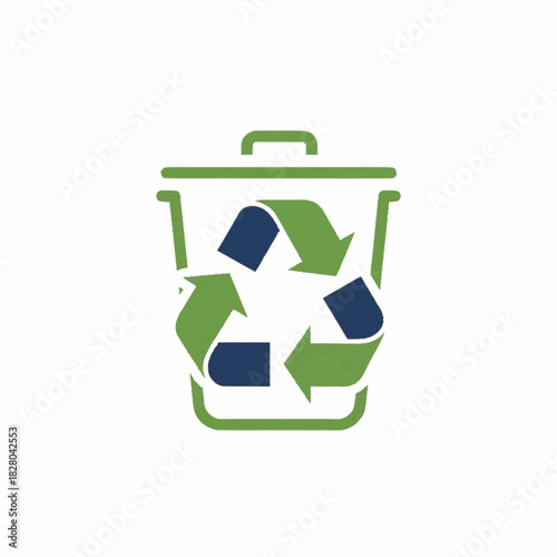 Recycling bin with green and blue arrows representing environmental sustainability.