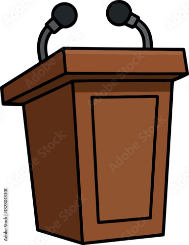 Wooden Podium with Microphones