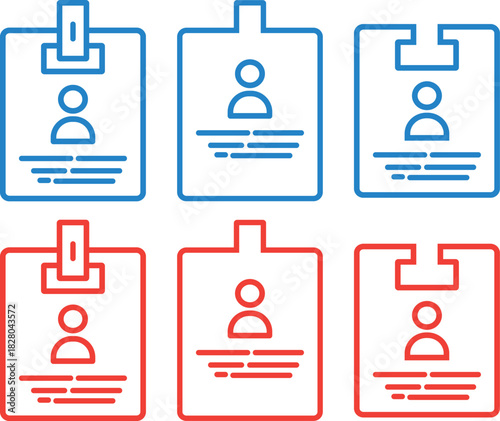 Identification and security line icon set, Flat design identification badge symbol for security access collection. Employee clerk card, driver license, Identification card illustration,
