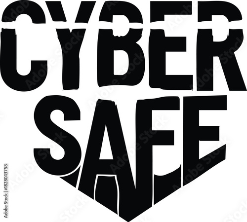 Cyber Security Awareness Illustration with Bold Typography for Online Safety and Data Protection