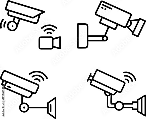 CCTV security camera icon set vector for surveillance and monitoring design