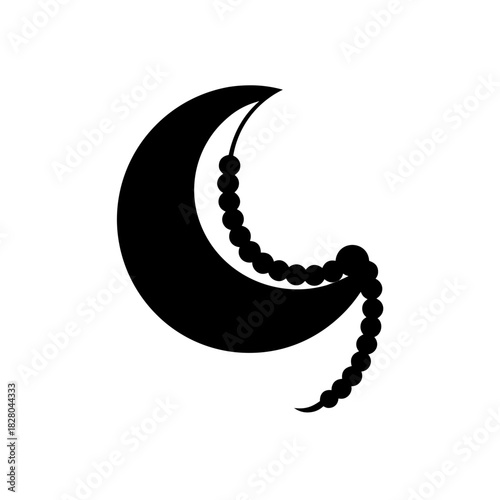 Silhouette of moon with beads hanging from it on transparent background