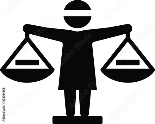 Person holding balanced scales icon, symbol of justice and equality