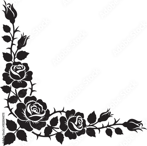 element for ornament roses thorns corner silhouette vector on a white background