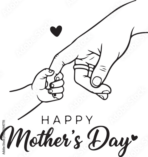  hand of baby holding finger mom vector, mother day illustration
