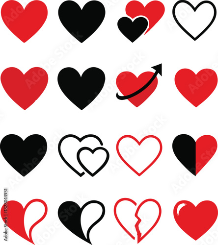  red black heart vector collection white background.