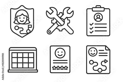 K-12 Education Line Icons. Line style icons of CBE in K-12 education: elementary badge path, middle school skills, student goal