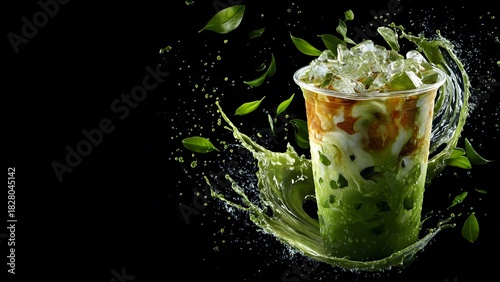 Matcha meets Mango: A tropical fusion of green tea energy and sweet fruit, captured in an unforgettable, dynamic moment.