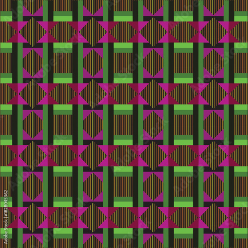 Abstract Geometric Seamless Optical Pattern background, Striped Diamonds, Structural Squares, Symmetric Rotational Repeats, Retro Modern Art Motifs, and Intricate Decorative Multilayered Grid Elements