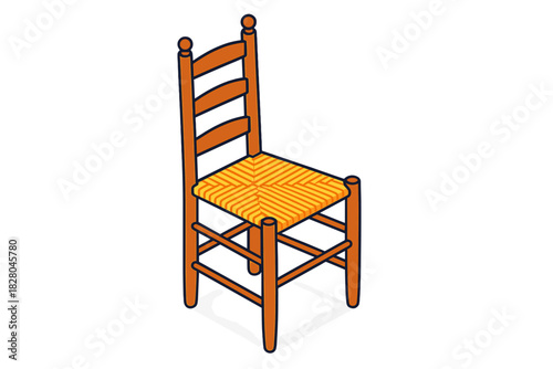 Antique Shaker Chair. Isometric vector illustration set Antique furniture – Shaker ladder-back chair, woven rush seat, tapered