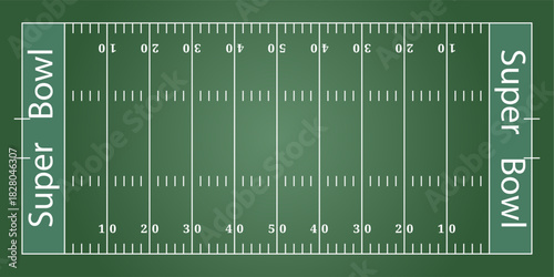 Board American football field green, top view