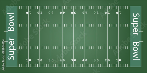 Board American football field green, top view