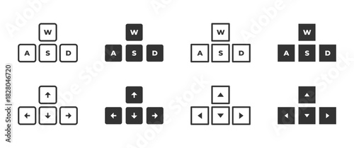 Keyboard buttons icon collection. Computer keys pictogram set. Gaming input symbols.