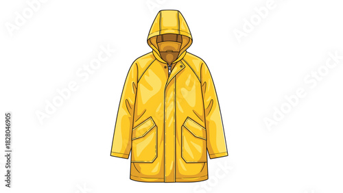 Stylish bright yellow raincoat mockup brings sunshine to rainy days, perfect for fashion designs and weather-themed projects