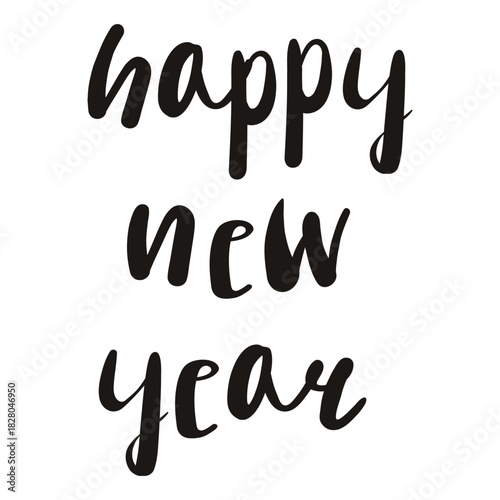 Happy New Year hand lettering isolated on transparent background. Hand drawn vector illustration. Handwritten text, typography, holiday quote. Christmas design element, clip art