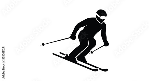 Downhill skier in action black and white silhouette