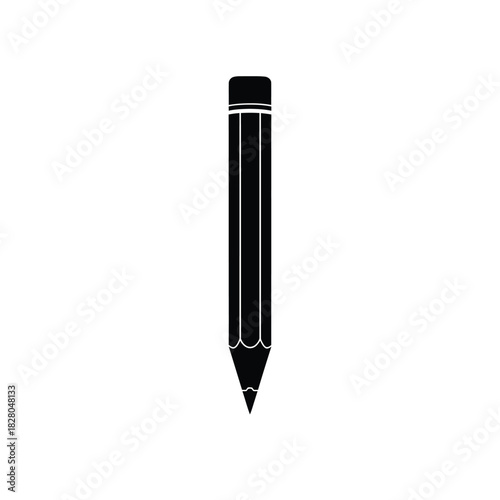 Black pencil with eraser and sharpened tip writing