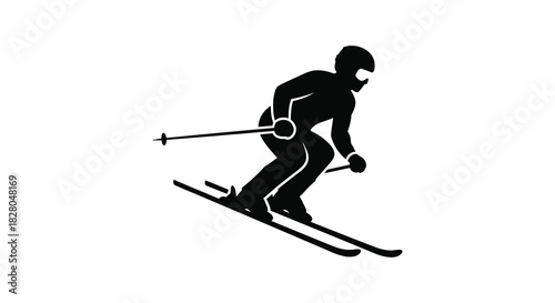 Downhill skier silhouette in action on the slopes silhouette