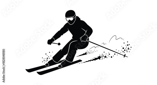 Skier descending mountain slope in winter sports activity silhouette