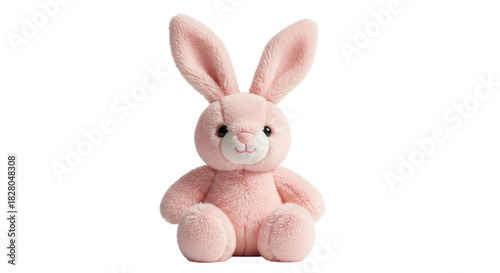 Photos Adorable pink bunny plush toy isolated PNG on transparent background, cute stuff