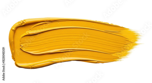 Foto Vibrant yellow paint stroke isolated PNG, thick brushstroke of oil paint for art