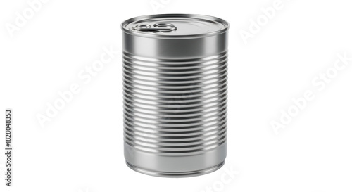 Silver metal food can isolated PNG on transparent background, canned goods container for preservation and storage