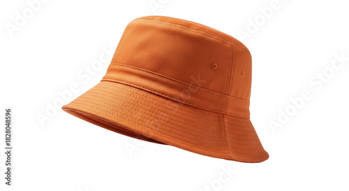 Orange bucket hat isolated PNG, stylish sun hat for summer fashion and outdoor activities, on transparent background