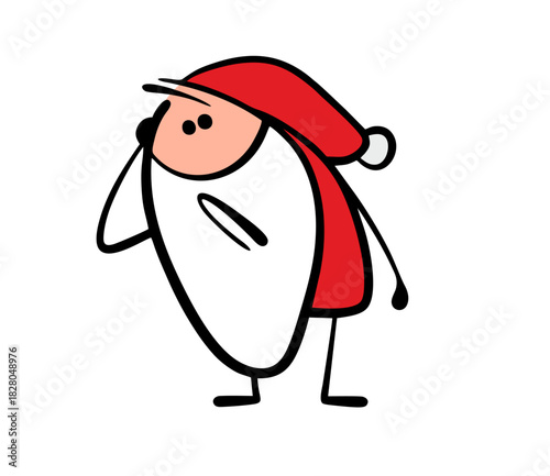 Confused and unhappy, Santa Claus looks down. Vector illustration of an unpleasant surprise for Christmas or new year.