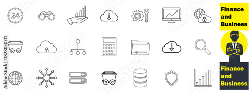 Finance and business outline icon set for data and analytics