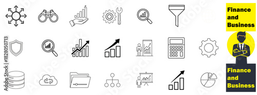 Finance business line icon set for analytics and data management