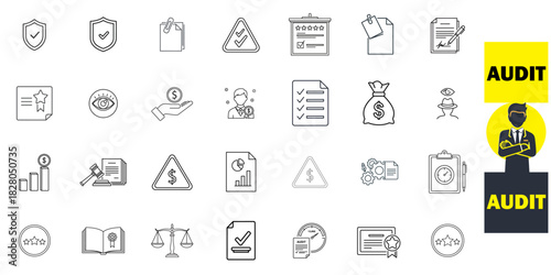 Audit business line icon set for finance and compliance