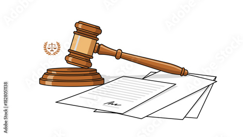 Court gavel resting on legal documents symbolizes justice and the law in action for legal professionals and courtroom scenes