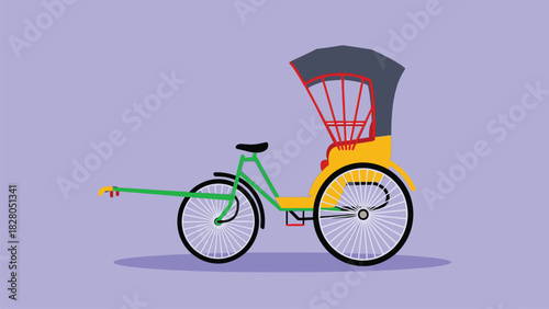 Brightly Colored Traditional Cycle Rickshaw Vector Illustration