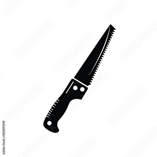Black pruning saw silhouette on white background garden