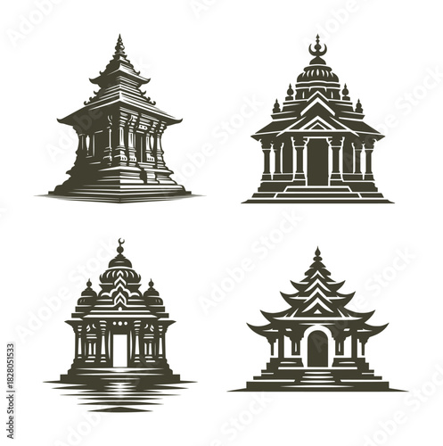 vector set illustration of hindu india temple (artwork 1)