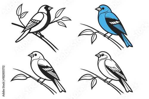 Minimalist indigo bunting bird icon set for nature and wildlife designs