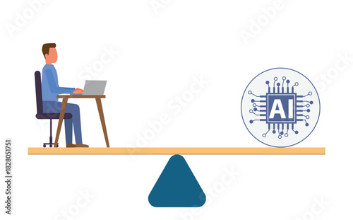 AI, Artificial Intelligence vs Businessman. Flat Vector Illustration