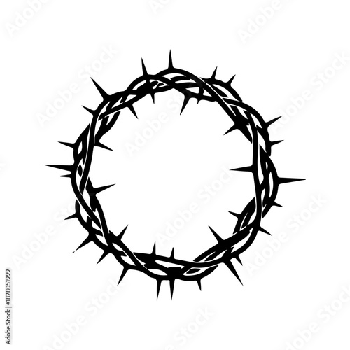 Crown of Thorns black silhouette icon, religious macabre vector symbol of suffering, sacrifice, and dark spirituality isolated on white, vector design.