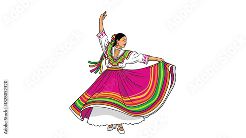 Vibrant folk dancer in traditional dress gracefully performing a cultural dance with passion and flair, celebrating heritage and tradition