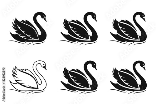 Elegant swan silhouette icon set minimalist design