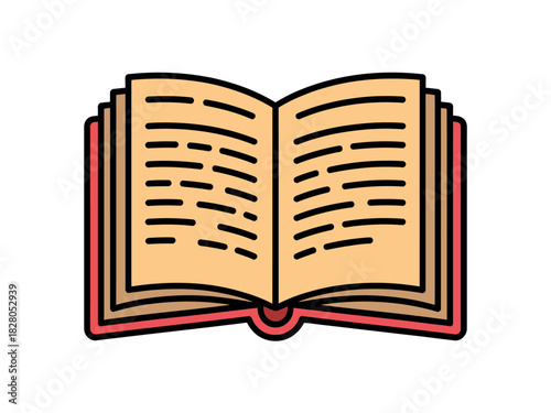 An open book with pages filled with text is displayed.