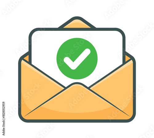 An open envelope with a document inside displaying a green checkmark symbol.