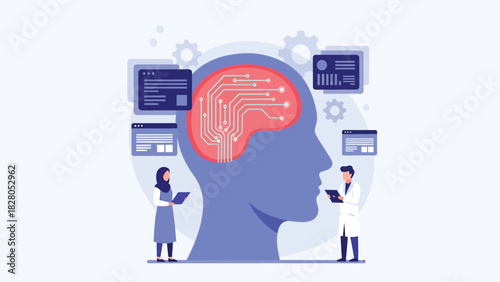 Artificial Intelligence and Brain Research Concept Vector Illustration