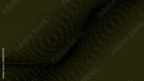 A dynamic and moody abstract dark yellow background.The image features a dense concentration of fine, overlapping, and intersecting wavy lines creating a complex pattern.
