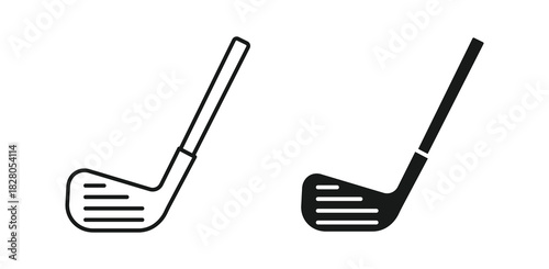 Golf club icon set in outline and silhouette style, representing golfing equipment, sports activity, and outdoor recreation, vector illustration.