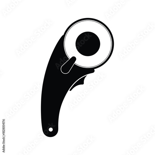Black rotary cutter tool icon on white background sewing